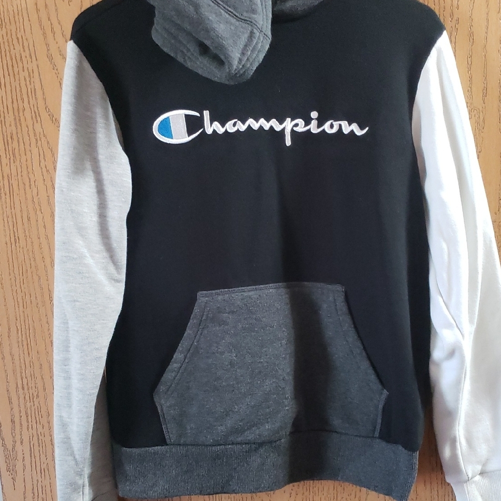 Champion Men's Black, Gray, and White Hoodie